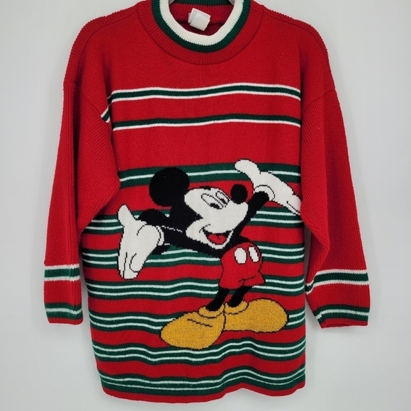 Mickey mouse unlimited green red cute Christmas sweater size Medium - Picture 1 of 8